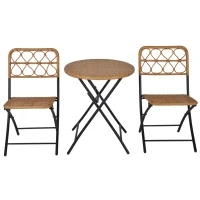 Outsunny Set 3 Pezzi Tavolino con Sedie da Giardino Pieghevoli Stile Boho Chic in Rattan e Acciaio(m-10)