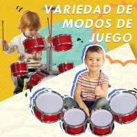 AIYAPLAY Batería para Niños de +3 Años con Tambores Bombo Platillo Pedal y Baquetas 68,5x37x84 cm Rojo(m-7)