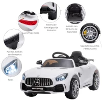 HOMCOM Coche Eléctrico para Niños Mercedes GTR Coche de Batería para Niños de +3 Años 12V Mando a Distancia 105x58x45 cm Blanco(m-7)