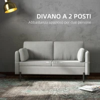 HOMCOM Divano 2 Posti per Soggiorno in Tessuto Effetto Lino e Acciaio con Tasche Laterali, 143x73x77cm, Grigio(m-4)