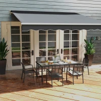 Outsunny Seven-Piece Casual Outdoor Dining Set, with Wood-Effect Table - Grey(m-9)