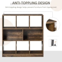 HOMCOM 3-Tier Bookcase, Storage Shelf Unit with Open Compartments, for Living Room, Bedroom, Office, Divider, 97.5 x 30 x 100 cm, Rustic Brown(m-7)