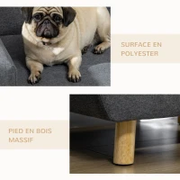 PawHut Canapé chien lit pour chien design scandinave coussin moelleux pieds bois massif dim. 87 x 61 x 36 cm polyester gris(m-5)
