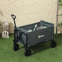 Outsunny 120L Festival Trolley on Wheels, Folding & Compact Camping Trolley Cart with Adjustable Handle for Garden, Beach, Fishing, Grey(m-2)