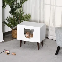 PawHut Cueva de Gatos Cama para Mascotas Semiabierto con Cojín Acolchado Suave Antideslizante Diseño Elevado Bonito Felpa Corta 49x34x49 cm Blanco(m-2)