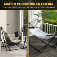 Outsunny Supporto per Amaca 120kg max con Amaca e Borsa Incluse, in Metallo, 263x89x100 cm, Nero e Bianco(m-7)