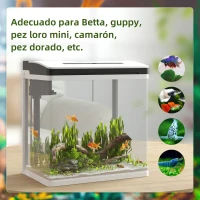 PawHut Acuario de Cristal de 13L Pecera Pequeña con Sistema de Filtro Iluminación LED Bomba de Agua 29x20x30,5 cm Blanco(m-4)