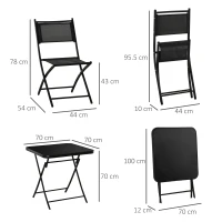 Outsunny 3 Pieces Garden Bistro Set, Folding Patio Table with Glass Table Top and 2 Chairs, Outdoor Furniture Set for Garden and Porch, Black(m-3)