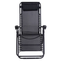 Outsunny Set de 2 Sillas de Gravedad Cero Plegables 90x65x110 cm y Mesa Auxiliar 50x50x50 cm con 2 Portavasos Sillas Reclinables con Reposacabezas para Jardín Terraza Negro(m-5)