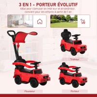 HOMCOM Porteur Enfants Voiture Enfant Multi-équipée 12-36 Mois klaxon Marche-Pieds, Garde-Corps et ombrelle Rouge(m-4)