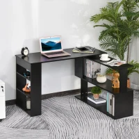 HOMCOM Bureau d'angle table de salle à manger avec rangement bureau informatique modulable bibliothèque intégrée + étagère 3 niveaux noir(m-2)