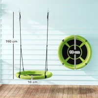 AIYAPLAY 100cm Diameter Nest Seat for Kids with Height Adjustable Hanging Ropes for Outdoor, Playground, Garden, Green(m-3)