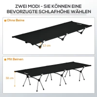 Outsunny Campingbett Klappbar Aluminium Feldbett Klappbett mit Tragetasche höhenverstellbar bis 150 kg belastbar Oxford Schwarz 190 x 65 x 38 cm(m-4)