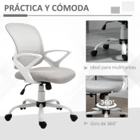 Vinsetto Silla de Oficina Silla de Escritorio de Malla Transpirable Basculante con Altura Ajustable Asiento Giratorio 360° y Soporte Lumbar 61x61x89-99 cm Gris(m-7)