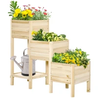 Outsunny Jardinière sur Pieds carré Potager 3 étages dim. 125L x 45l x 108H cm Inserts d'irrigation étagère Bois Sapin Naturel(m-10)