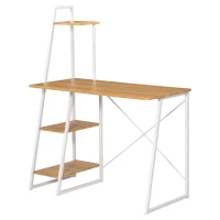 HOMCOM Scrivania per Camera e Ufficio con 3 Mensole Salvaspazio, in MDF e Metallo, Color Legno, 104x50x128cm(m-1)