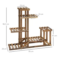 Outsunny Scaffale Porta Piante Asimmetrico a 6 Livelli per Giardino e Casa in Legno, 98x28x96.5cm(m-3)