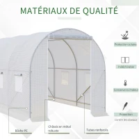 Outsunny Serre de Jardin Tunnel Surface Sol 7 m² 3,5L x 2l x 2H m châssis Tubulaire renforcé 18 mm 6 fenêtres Blanc(m-5)