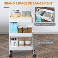 HOMCOM Desserte chariot de rangement en acier à roulettes avec 3 niveaux, plateau MDF, poignées dim. 45L x 31l x 79,4H cm(m-4)
