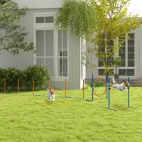PawHut Juego de Agilidad para Perros de 4 Piezas con Piquetes para Slalom Zona de Reposo Valla y Anillo de Salto Naranja y Azul(m-2)