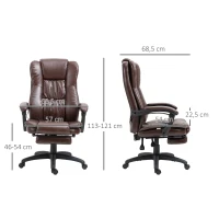 Vinsetto Silla de Masaje Reclinable con Altura Ajustable Reposapiés Retráctil y Control Remoto 68,5x68,5x113-121 cm Marrón(m-3)