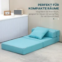 HOMCOM Schlafsessel Relaxsessel Gästebett. abnehmbarer Bezug, 70 cm x 70 cm x 61 cm, Hellblau(m-6)