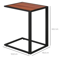 HOMCOM Mesita Auxiliar Pequeña Mesa para Sofá en Forma de C Estructura de Metal y Tablero de Madera MDF 40,6x50,8x64,2 cm Nogal(m-3)