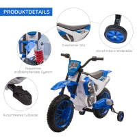 HOMCOM Kindermotorrad, Elektromotorrad, 45 Min Fahrzeit, mit Stützrädern, ab 3 Jahren, blau+weiß, 106,5 x 51,5 x 68cm(m-6)