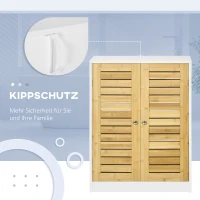 kleankin kleinkin Badezimmerschrank Badkommode, einstellbare Einlegeböden, Doppeltür aus Bambus, weiß+holzfarben, 60 x 30 x 80cm(m-7)