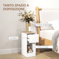 HOMCOM Comodino Moderno con Cassetto e Ripiano in Legno, 20x30x50 cm, Bianco(m-4)