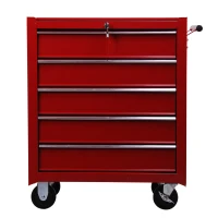 HOMCOM Carrello Porta Utensili con 5 Cassetti, Serratura, 2 Chiavi e Manubrio Parete Smontabile 2 Ruote con Freno in Lamiera d'Acciaio EVA Rosso 67,5x33x77cm(m-4)