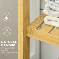 kleankin Badezimmerschrank aus Bambus, 3 Regale, 1 Schrank mit Lamellentüren, Natur(m-5)