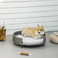 PawHut Hundebett Hundekorb Hundesofa Katzenbett mit Kissen Katzensofa Hundekörbchen für kleine Hunde Rattan Grau 75 x 75 x 20 cm(m-2)