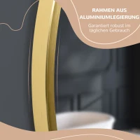 kleankin Runder Wandspiegel für Bad, Schlafzimmer, Flur, Metallrahmen, Farbe: Gold, Ø50 cm(m-5)