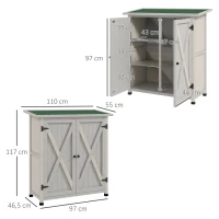 Outsunny Geräteschrank aus Holz mit 2 Türen, Geräteschuppen mit Asphaltdach, 110 x 55 x 117 cm, Hellgrau(m-3)