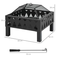 Outsunny 66cm Outdoor Fire Pit with Screen Cover, Wood Burner, Log Burning Firepit Bowl with Poker for Patio, Backyard, Black(m-3)
