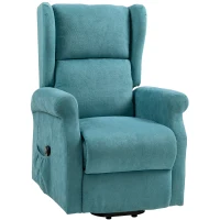 HOMCOM Poltrona Alzapersona Reclinabile a 135° con Poggiapiedi e Telecomando, in Tessuto Blu, 74x94x111 cm(m-10)