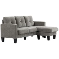 HOMCOM Sofá Esquinero en Forma de L Tapizado Poliéster Sofá Chaise Longue Reversible con 3 Cojines  186x130x84cm Marrón Topo(m-11)