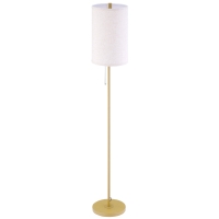 HOMCOM Stehlampe, Elegante Stehleuchte aus Stahl mit Stoffschirm, Wohnzimmerlampe, Zugkettenschalter, Gold+Weiß