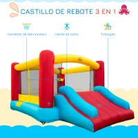 HOMCOM Castillo Hinchable con Tobogán Cama de Salto para Niños +3 Años Incluye Inflador y Bolsa de Transporte para Interior y Exterior 366x274x183 cm Multicolor(m-4)
