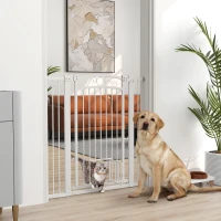 PawHut Barrera de Seguridad para Perros con Ancho Ajustable 76-104 cm con 2 Extensiones para Escalera Puerta Blanco(m-2)