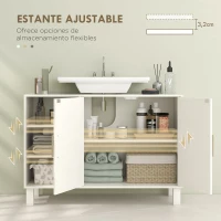 HOMCOM Mueble bajo Lavabo Mueble de Baño Moderno con 2 Puertas y Estantes Ajustables 90x30x63 cm Crema(m-5)
