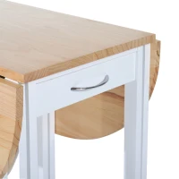 HOMCOM 3 Pieces Dining Room Set, Mobile Foldable Dining Table and 2 Stools with Storage Shelf, 2 Drawers and 6 Wheels, Drop Leaf Bar Table and Stools for Home Kitchen Pub, White(m-8)