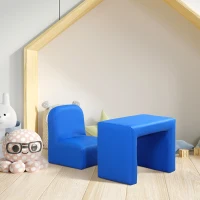HOMCOM 2-in-1-Kindersofa Tisch und Stuhl Set multifunktionaler für Kinder Kindercouch Kindersessel Minisofa Minisessel Kinderzimmer für Kinder von 3 bis 9 Jahre Blau(m-2)