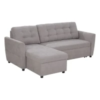 HOMCOM Divano Letto 3 Posti con Chaise Longue Contenitore in Tessuto, 217x134x85cm, Grigio(m-1)