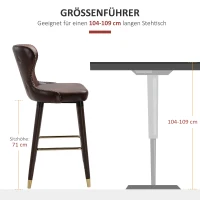 HOMCOM 2er-Set Barhocker mit Fußstütze, Barstuhl mit Rückenlehne, Bistrohocker, Esszimmerstuhl, Tresenhocker, Kunstleder, Braun, 52 x 53 x 101 cm(m-7)