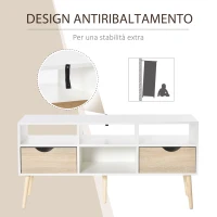 HOMCOM Mobile TV Moderno con Cassetti e Vani Aperti per TV fino 50'', Mobiletto TV Basso da Salotto con Gambe in Legno, 117x39x57cm, Bianco(m-4)