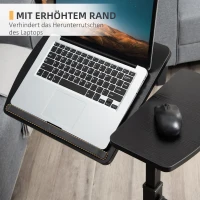 HOMCOM Mobiler Beistelltisch Laptop Ständer mit Rädern Laptoptisch Höhenverstellbar drehbarer Beistelltisch für Büro Wohnzimmer Schwarz 58 x 34 x 72-90 cm(m-7)