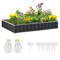 Outsunny Hochbeet aus Stahl DIY Gartenbeet mit T-Form-Pflanzenschilder Handschuhe Pflanzenbeet Kräuterbeet Blumentreppe für Balkon Garten Dunkelgrau 258 x 90 x 30 cm(m-1)