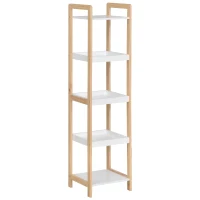 HOMCOM Etagère en Bambou de Salle de Bain étagère Debout 3 paniers + 2 étagères dim. 32L x 30l x 130H cm Beige Blanc(m-9)